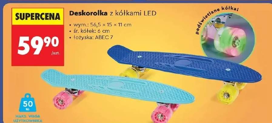 Deskorolka z kółkami LED 56,5x15x11cm
