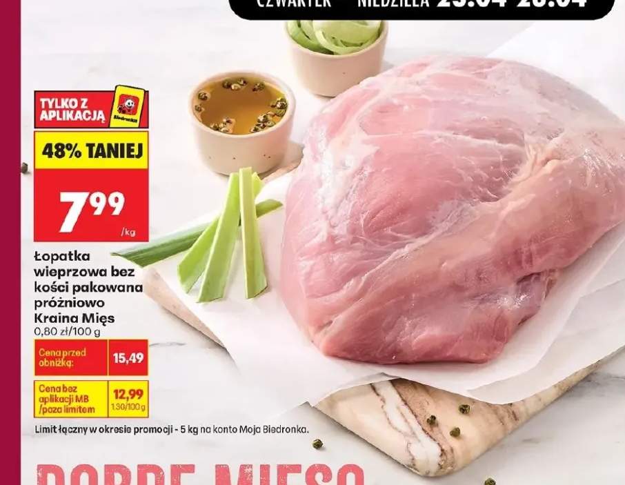 Łopatka wieprzowa bez kości pakowana próżniowo Kraina Mięs