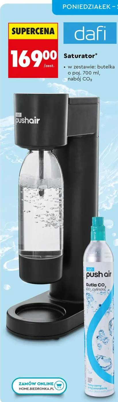 Saturator Dafi Push Air z butelką 700ml i nabojem CO2