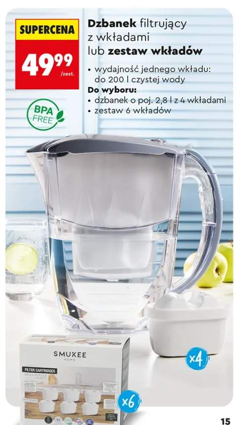 Dzbanek filtrujący Smukee z 4 wkładami 2,8l