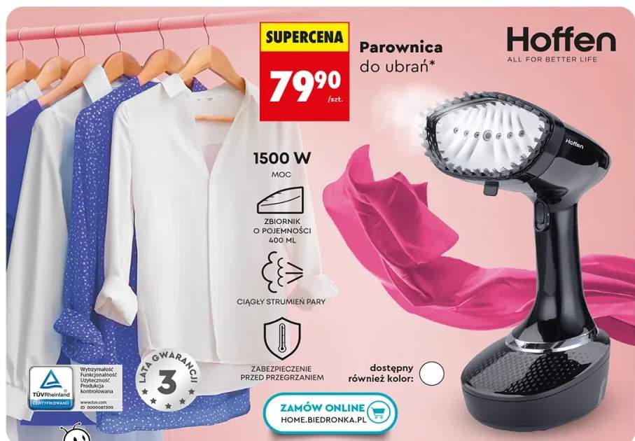 Parownica do ubrań Hoffen 1500W zbiornik 400ml