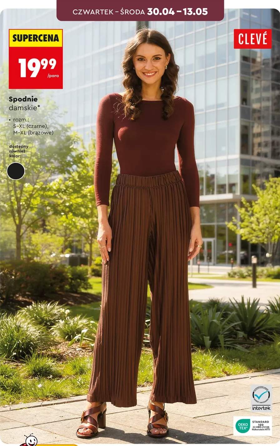 Spodnie damskie Clevé rozm. S-XL czarne M-XL brązowe