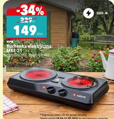 Kuchenka elektryczna MKE-21 MPM ceramiczna dwupołowa 2000W