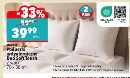 Poduszki antyalergiczne Duo Soft Touch Smukee 70x80cm 2 sztuki