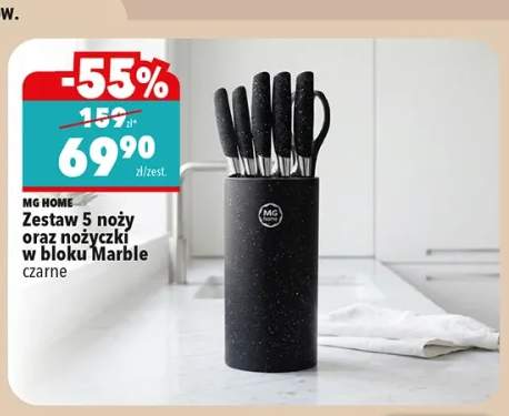 Zestaw 5 noży oraz nożyczki w bloku Marble MG Home czarne