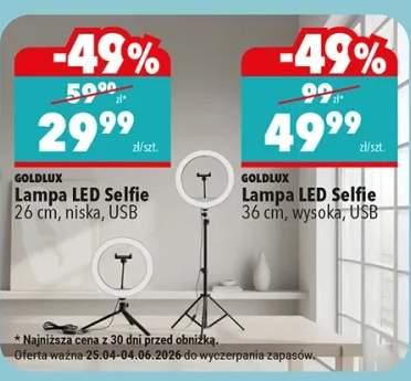 Lampa LED Selfie Goldlux 36cm wysoka USB