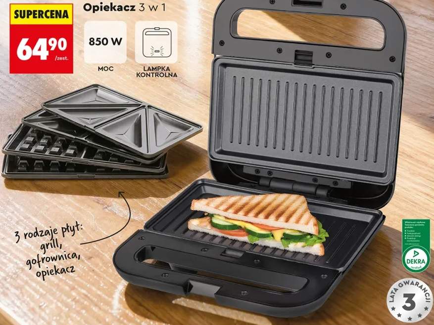 Opiekacz 3 w 1 Hoffen 850W grill gofrownica opiekacz