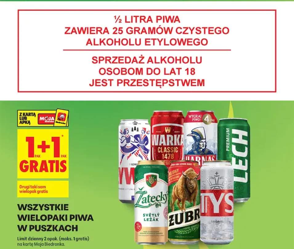 Wszystkie wielopaki piwa w puszkach 1+1 GRATIS