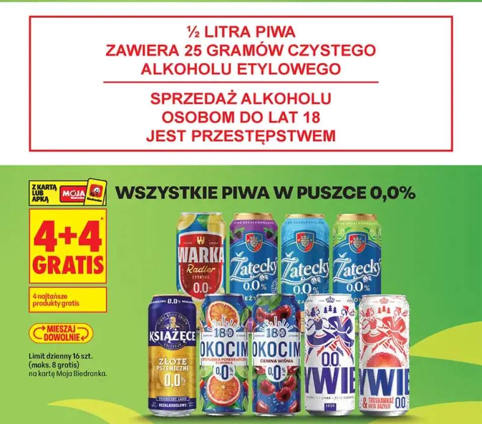 Wszystkie piwa w puszce 0,0% 4+4 GRATIS