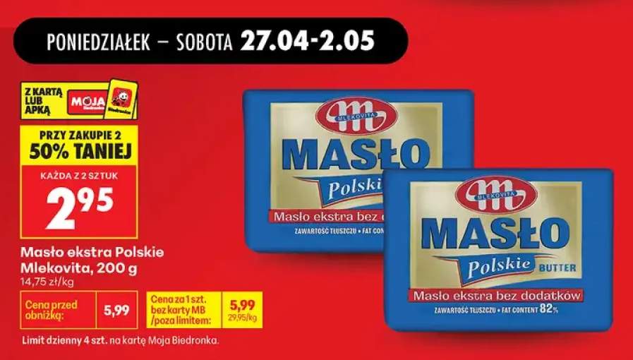 Masło ekstra Polskie bez dodatków Mlekovita