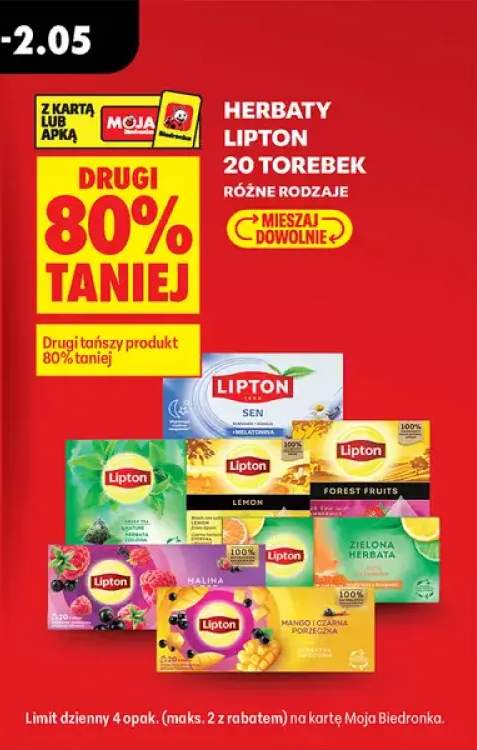 Herbaty 20 torebek, różne rodzaje DRUGA -80%