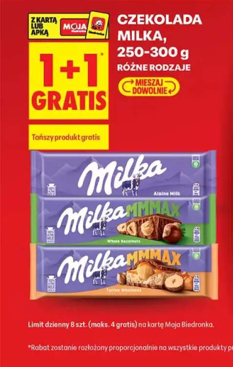 Czekolada mleczna 250-300g, różne rodzaje 1+1 GRATIS