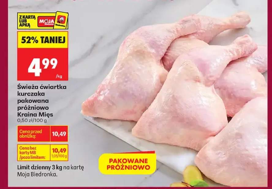 Świeża ćwiartka kurczaka pakowana próżniowo