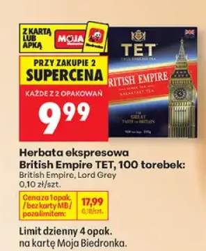 Herbata ekspresowa TET British Empire czarna śniadaniowa 100 torebek