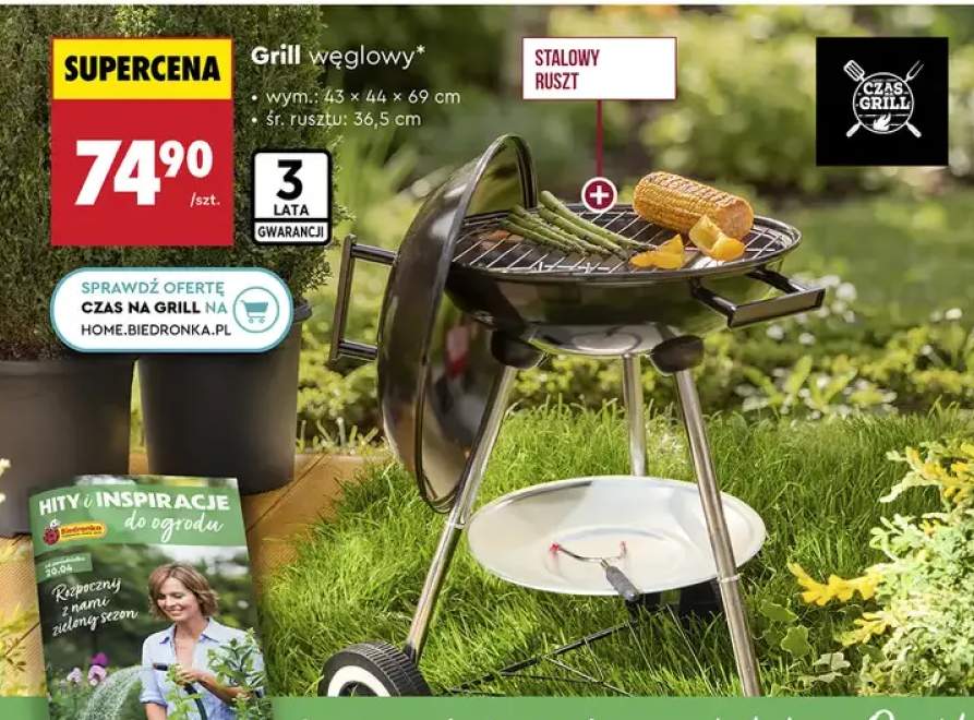 Grill węglowy stalowy ruszt 43x44x69cm śr. rusztu 36,5cm