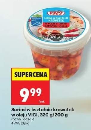 Surimi w kształcie krewetek w oleju o smaku papryczki chilli Vici