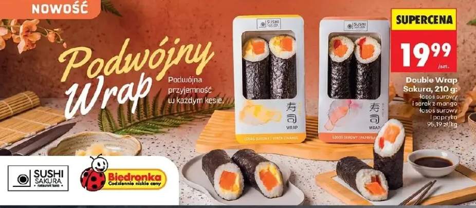 Double Wrap Sushi Sakura łosoś surowy i serek z mango
