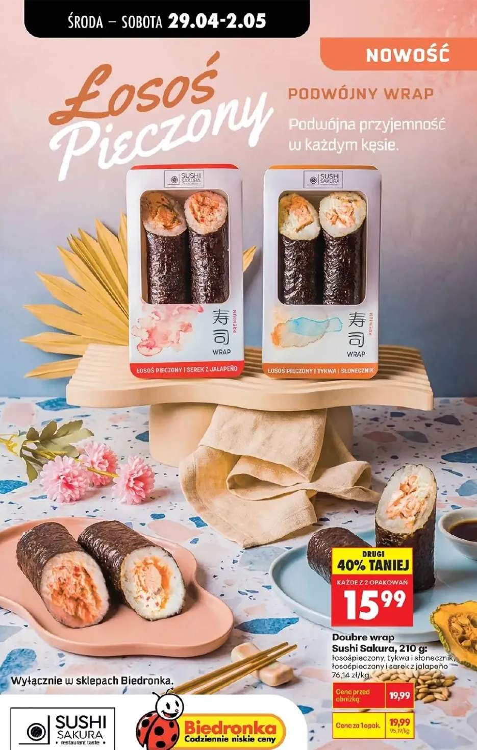 Doubre wrap Sushi Sakura łososieczony tykwa i słonecznik