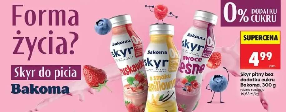 Skyr pitny bez dodatku cukru Bakoma truskawkowy