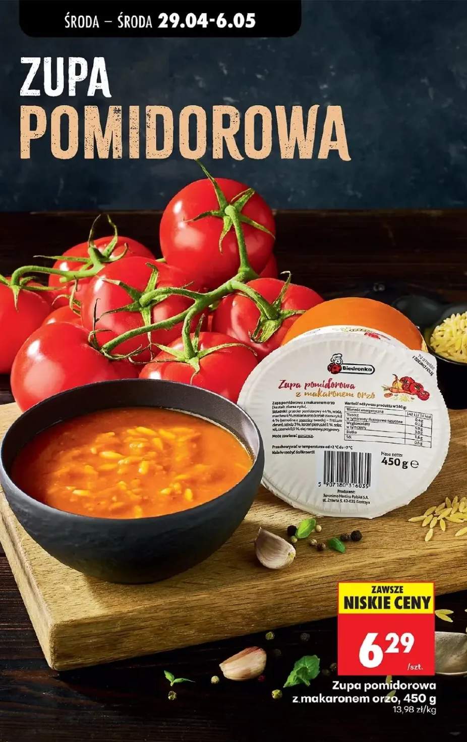 Zupa pomidorowa z makaronem orzo Biedronka
