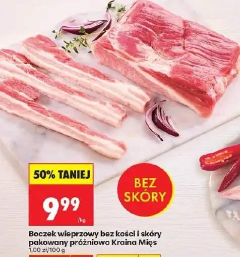 Boczek wieprzowy bez kości i skóry pakowany próżniowo Kraina Mięs