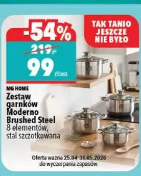 Zestaw garnków Moderno Brushed Steel MG Home 8 elementów stalowa szczotkowana