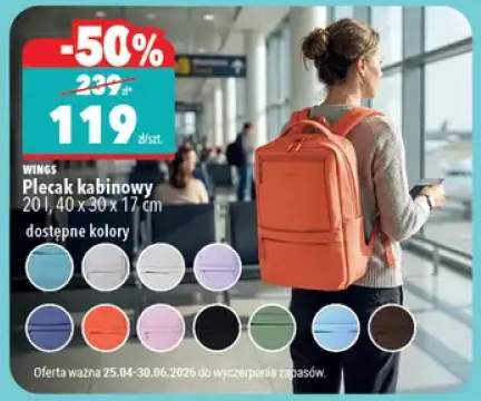 Plecak kabinowy Wings 20l 40x30x17cm