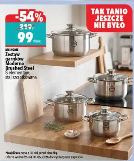 Zestaw garnków MG Home Moderno Brushed Steel 8 elementów stal szczotkowana