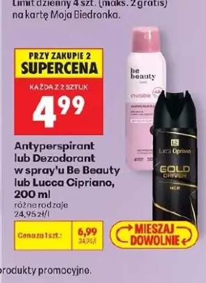 Antyperspirant lub dezodorant w spray'u Be Beauty lub Lucca Cipriano