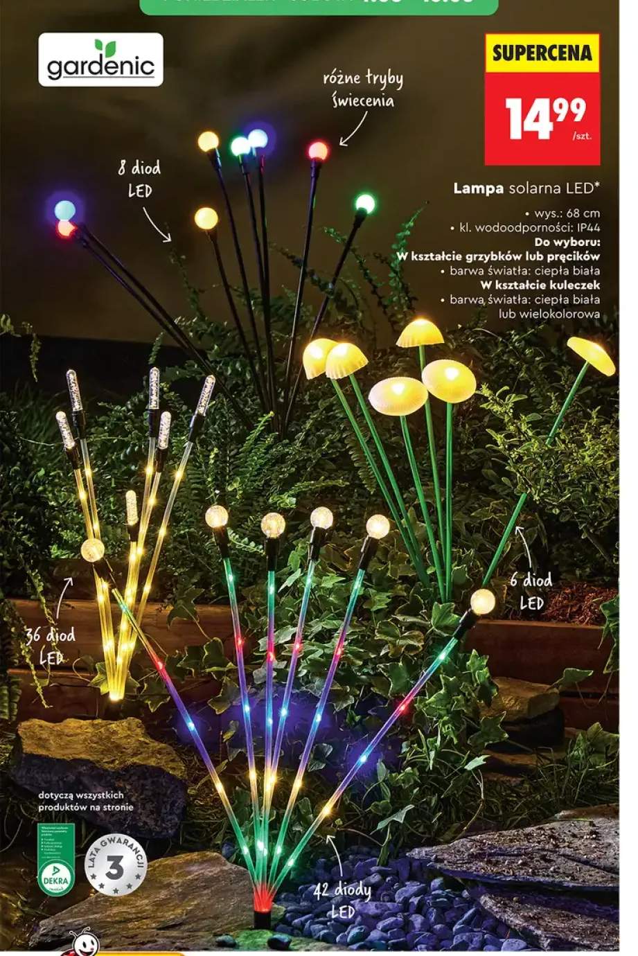 Lampa solarna LED Gardenic w kształcie kuleczek barwa światła wielokolorowa