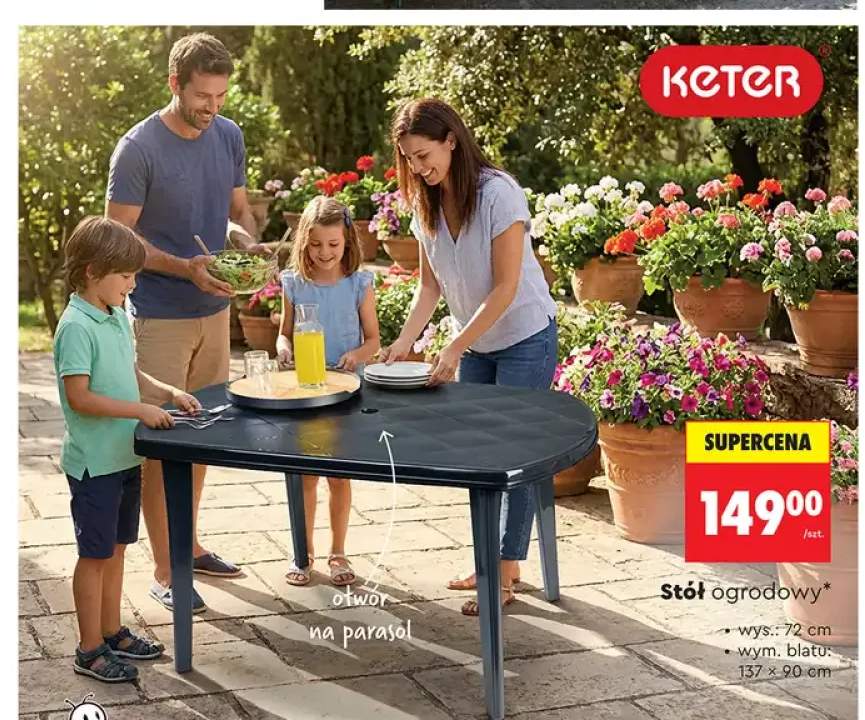 Stół ogrodowy Keter wys. 72cm wym. blatu 137x90cm