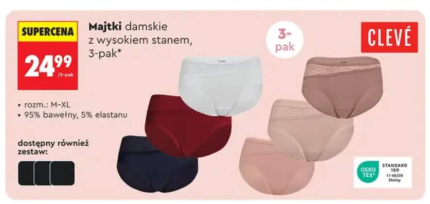Majtki damskie z wysokim stanem CLEVÉ 3-pak