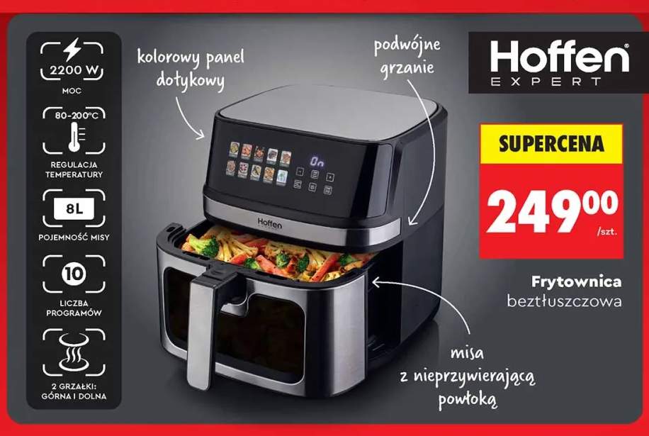 Frytownica beztłuszczowa Hoffen 2200W 8l