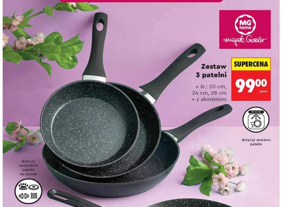 Zestaw 3 patelni MG home śr. 20cm 24cm 28cm z aluminium
