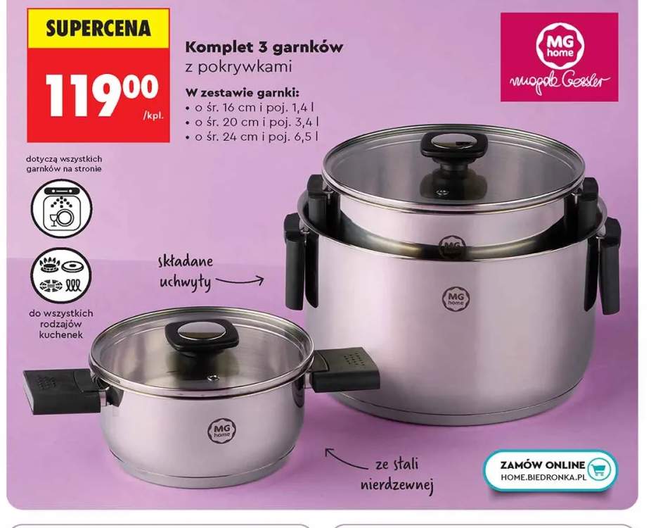 Komplet 3 garnków z pokrywkami MG home