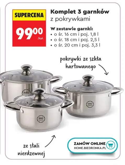 Komplet 3 garnków z pokrywkami MG home