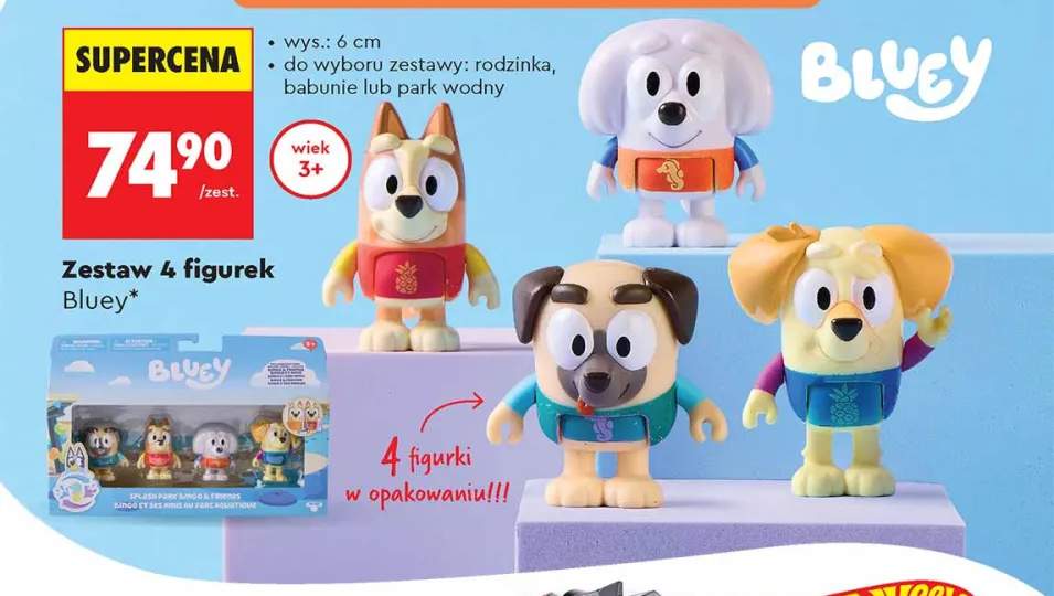 Figurki Bluey park wodny 4-pak wys. 6cm