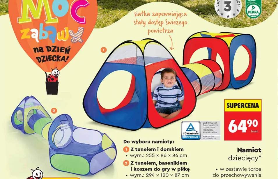 Namiot dziecięcy z tunelem i domkiem wym. 255x86x86cm w zestawie torba do przechowywania