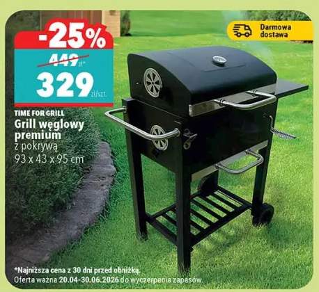 Grill węglowy premium z pokrywą TIME FOR GRILL 93x43x95cm