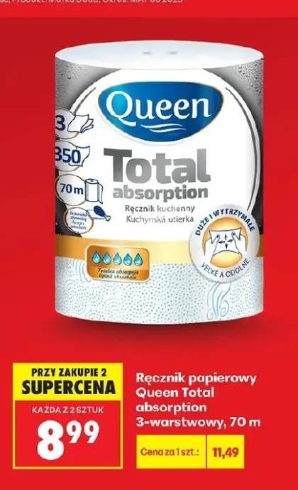 Ręcznik papierowy Queen Total absorption 3-warstwowy 70m