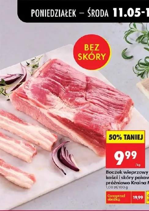 Boczek wieprzowy bez kości i skóry pakowany próżniowo Kraina Mięs