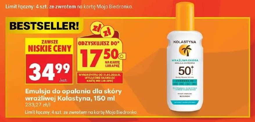 Emulsja do opalania dla skóry wrażliwej Kolastyna SPF50+