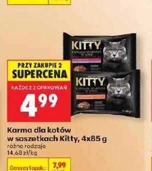 Karma dla kotów w saszetkach Kitty kawałki szarpane w sosie z wołowiną