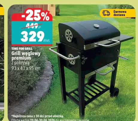 Grill węglowy premium z pokrywą TIME FOR GRILL 93x43x95cm