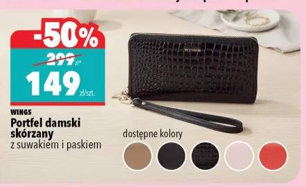 Portfel damski skórzany WINGS z suwakiem i paskiem