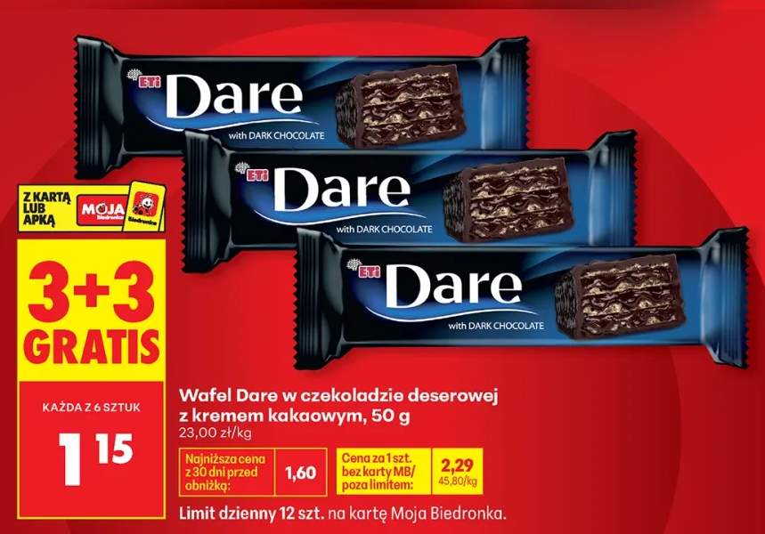 Wafel Dare w czekoladzie deserowej z kremem kakaowym ETi