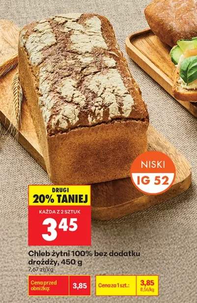 Chleb żytni 100% bez dodatku drożdży niski IG 52