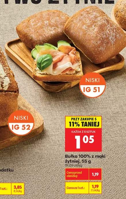 Bułka 100% z mąki żytniej niski IG 51