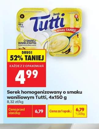 Serek homogenizowany o smaku waniliowym Tutti 4-pak 150g