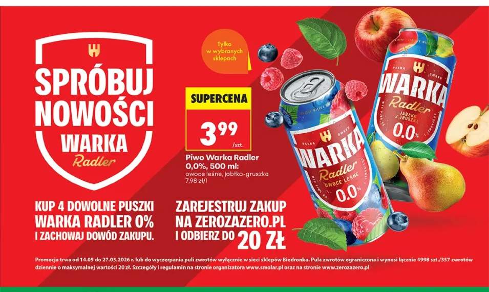 Piwo bezalkoholowe Warka Radler owoce leśne